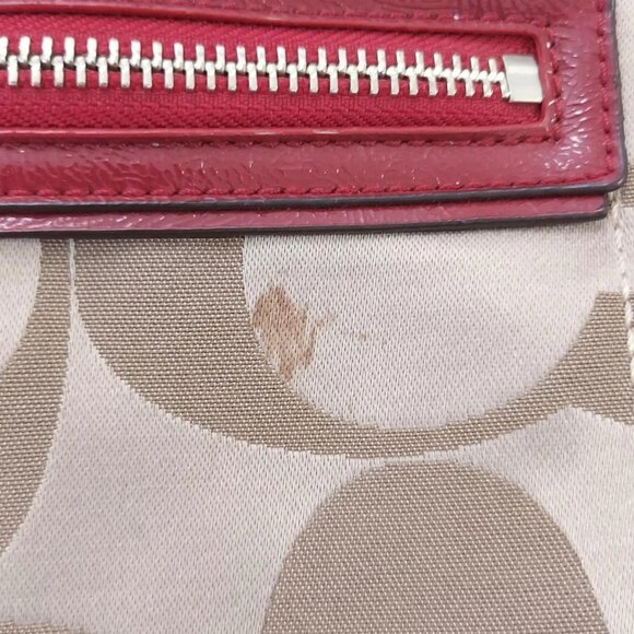 Auth COACH Daisy Poppy Signature Hobo F20064 Khaki Red Jacquard Patent Leather - Picture 10 of 12